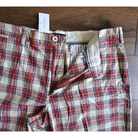 Banana Republic Mens Shorts Sz 38 Red Plaid Shorts Cotton Orange Preppy NEW - Picture 10 of 16